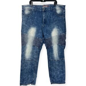 GS-115 Mens 48x33 Loose Fit Straight Leg Stretch Wide Moto Denim Blue Jeans